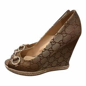 Gucci GG Canvas Charlotte Horsebit Espadrille Wedge 39